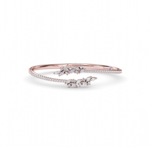 Rose gold bracelet featuring two overlapping bands adorned with small, sparkling diamonds and a floral cluster design.
