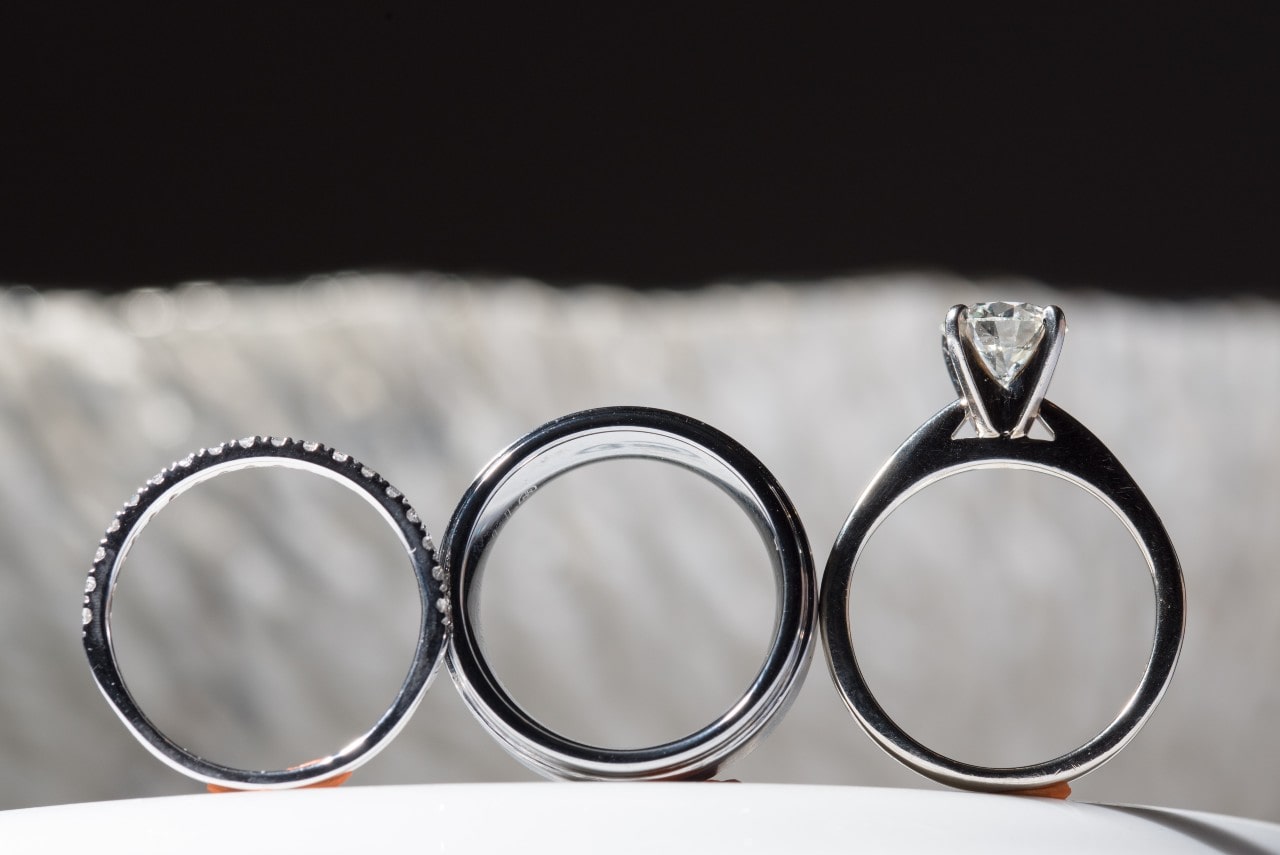 Tree engagement white gold rings, one of which is solitaire ring adorned with diamond Tree engagement white gold rings, one of which is solitaire ring adorned with diamond